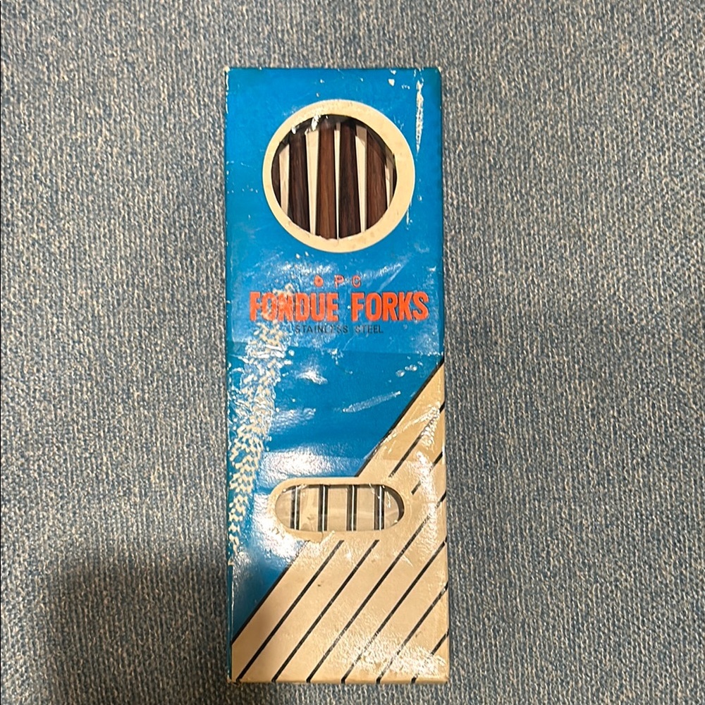 Vintage Fondue Forks The Broadway Set in Blue and Beige Box